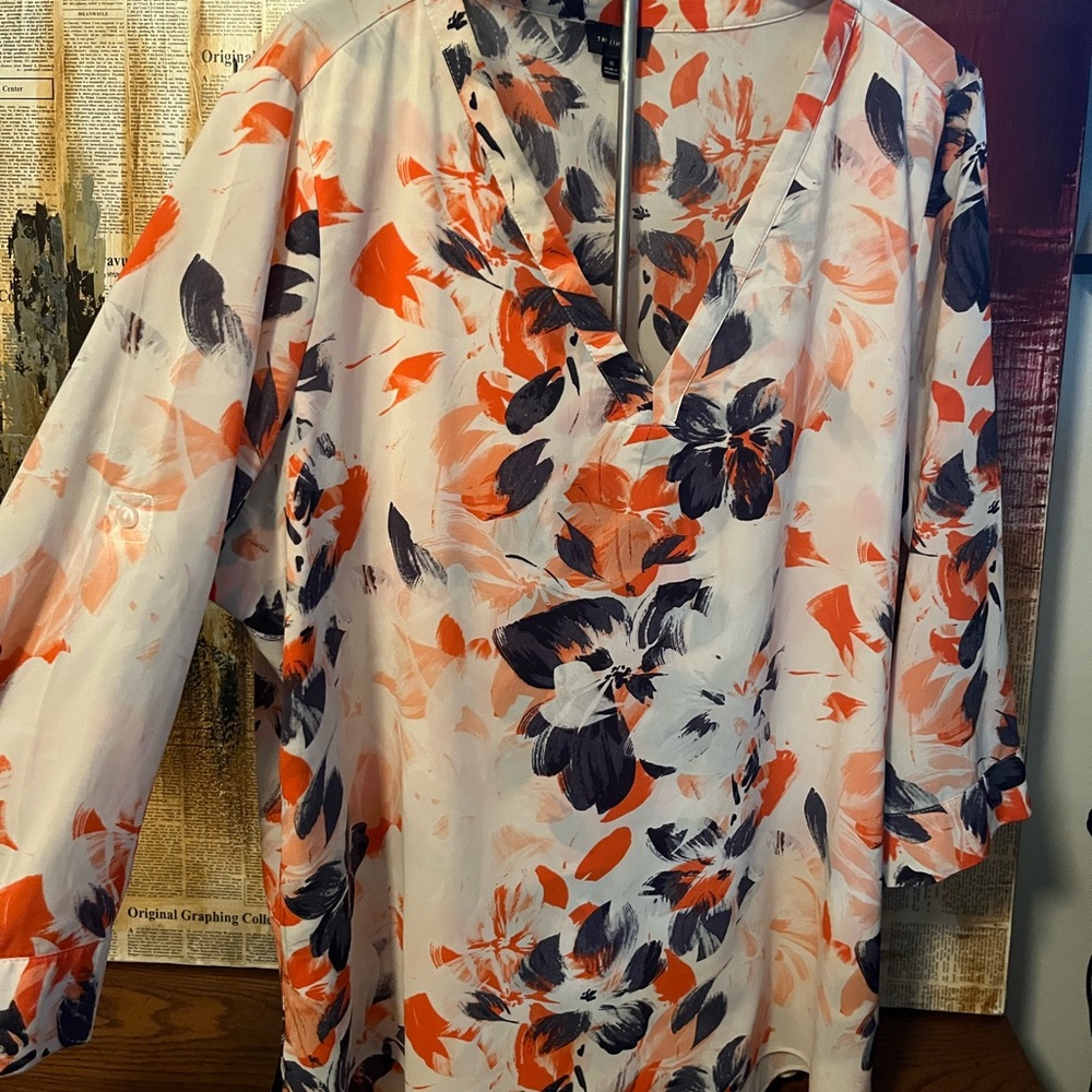 The Limited White Tunic with Orange & Navy Floral Print